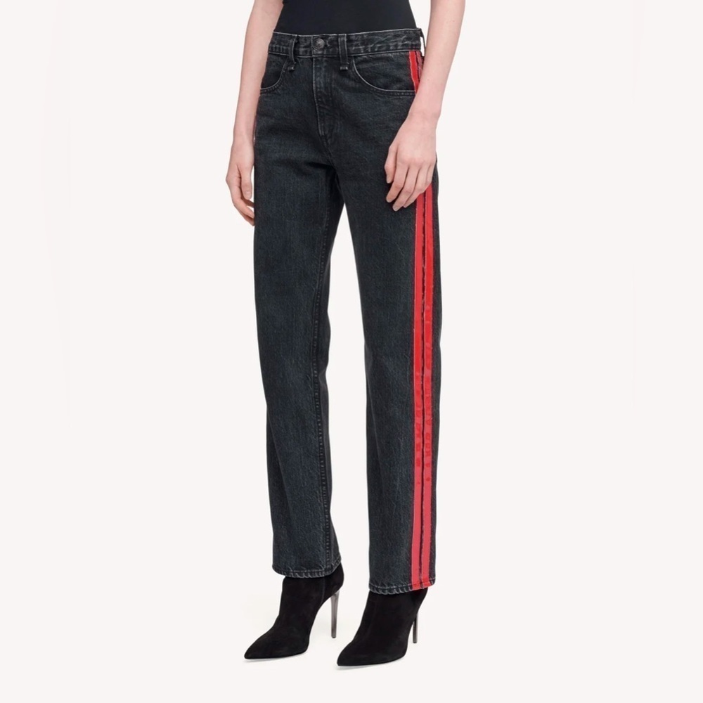 Rag & Bone High Rise Ankle Straight‎ Jeans Red Tape Black 26
